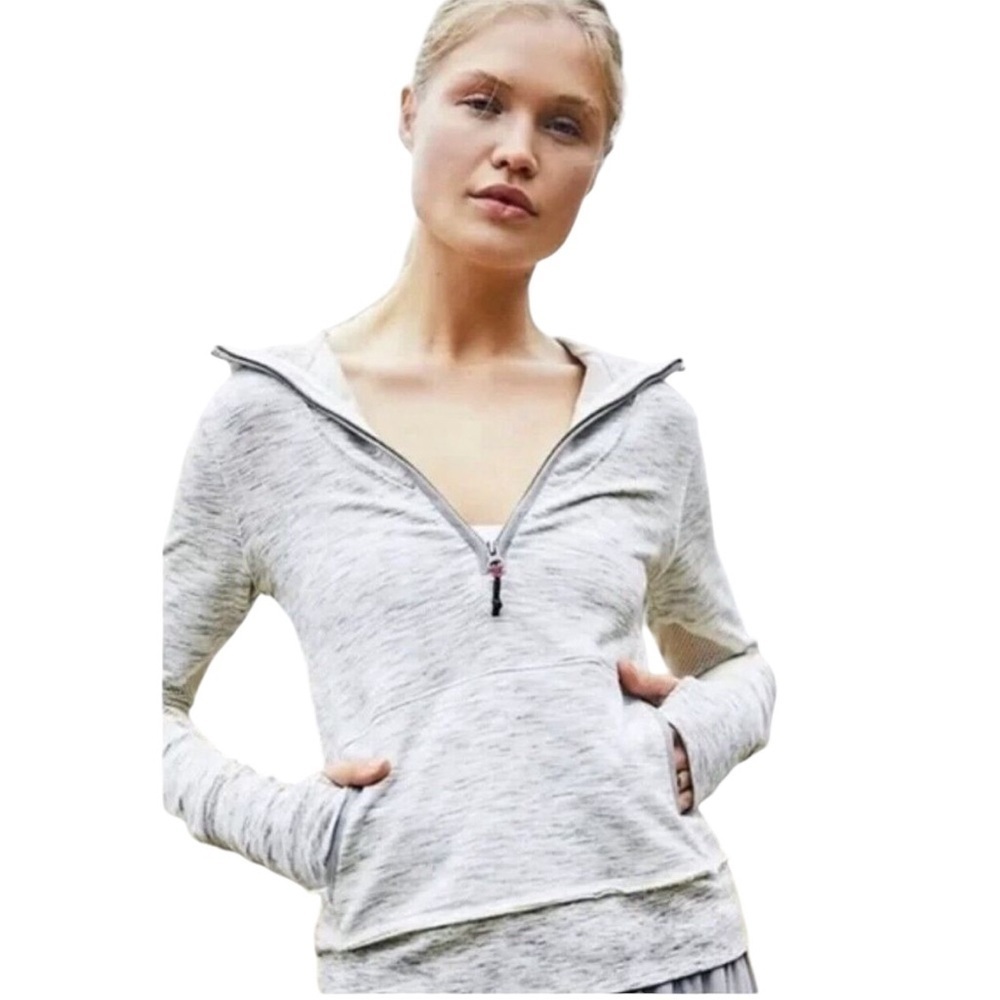 Free People Movement Markie Quarter Zip Hoodie Size S Heathered Grey